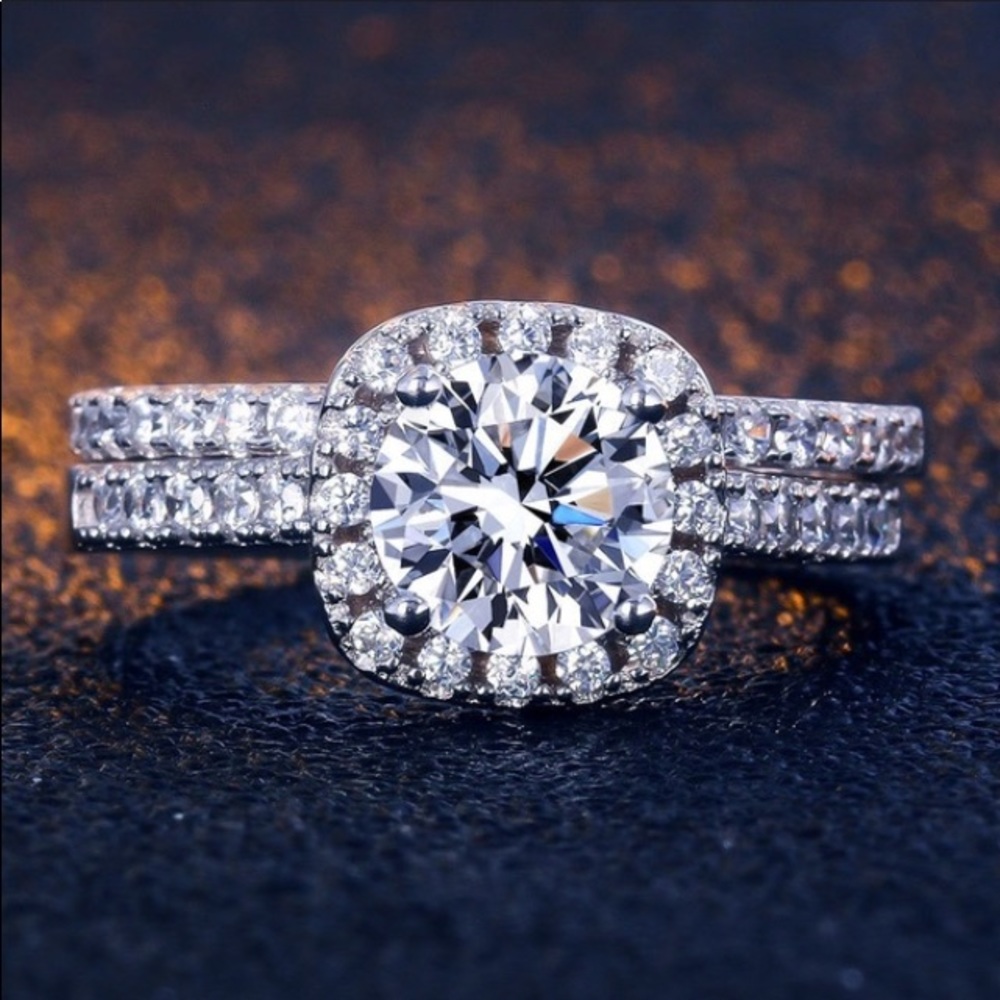2pcs/set Princess Round Cut AAA Zircon Diamond Set - Picture 2 of 8